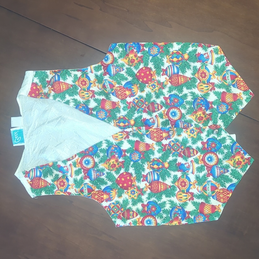 Vintage Ceci Christmas vest Christmas ornaments button up tie in back size S/M